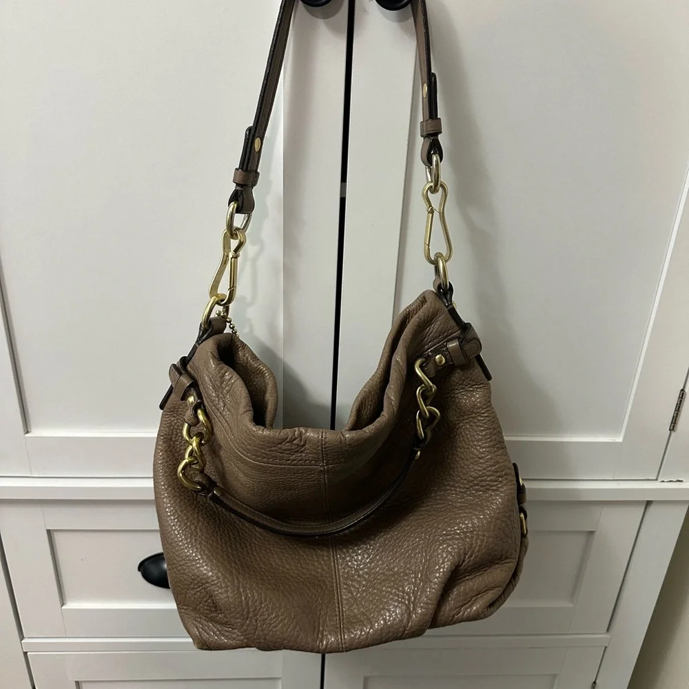 Coach Brooke Taupe Leather Shoulder Bag with Gold Accents - Picture 2 of 11